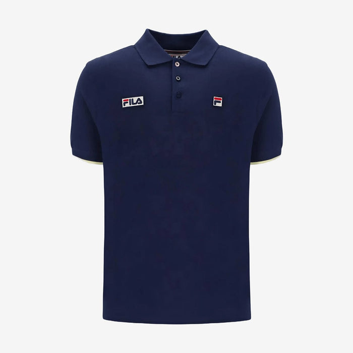 Pablo Three Button Tipped Rib Basic Polo in Navy/Lemonade