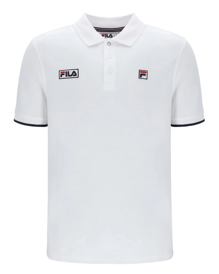 Pablo Three Button Tipped Rib Basic Polo in White/Navy