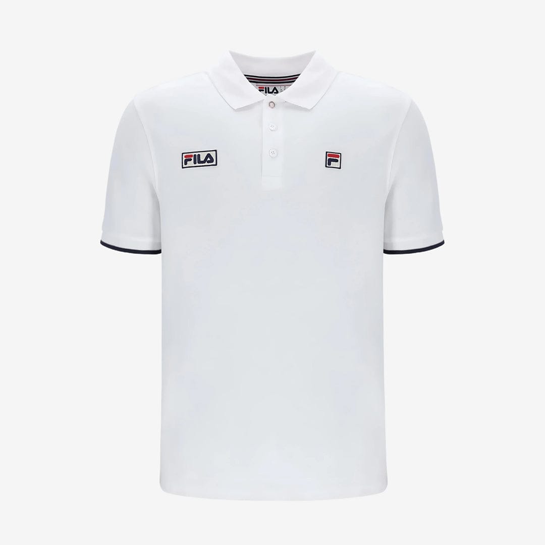 Pablo Three Button Tipped Rib Basic Polo in White/Navy