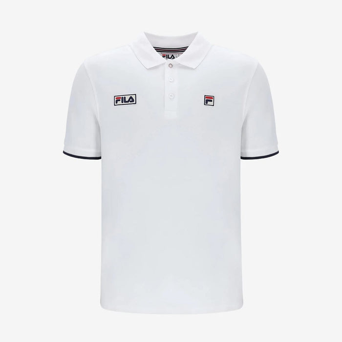 Pablo Three Button Tipped Rib Basic Polo in White/Navy