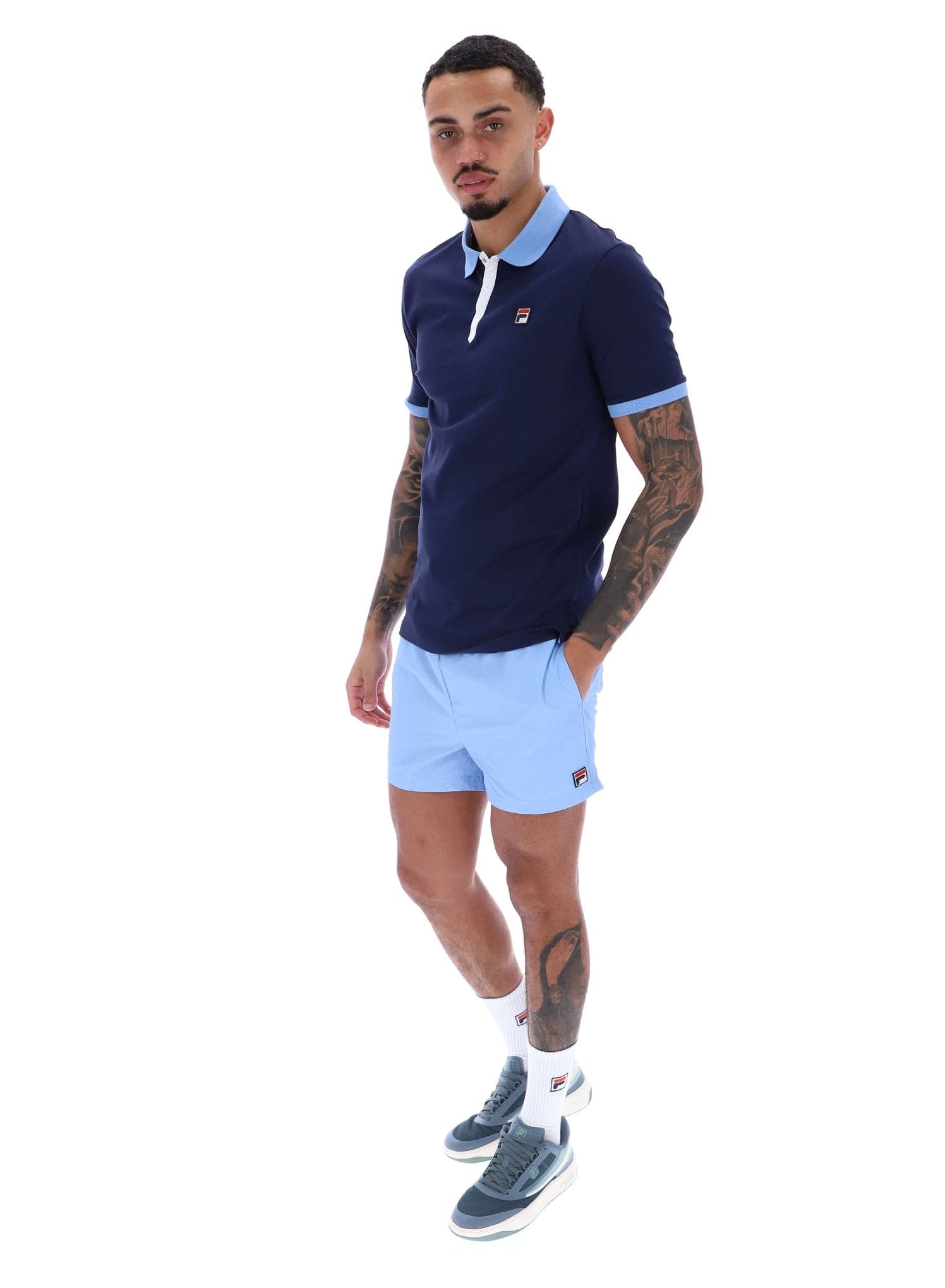 Panatta Short Sleeve Polo In Fila Navy/Vista Blue/White