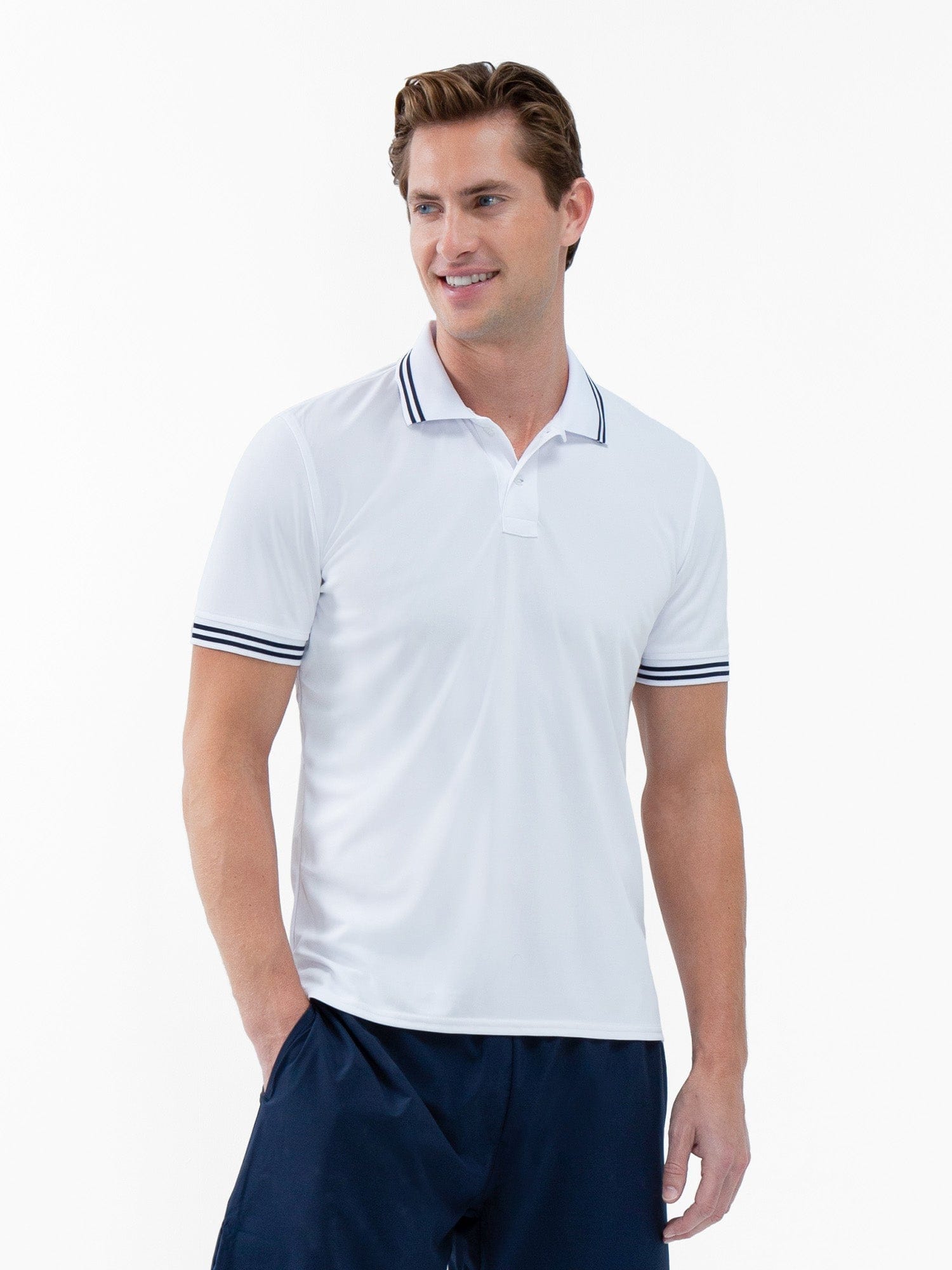 Performance Men's Classic Tennis Rib Collar Polo - White/Midnight