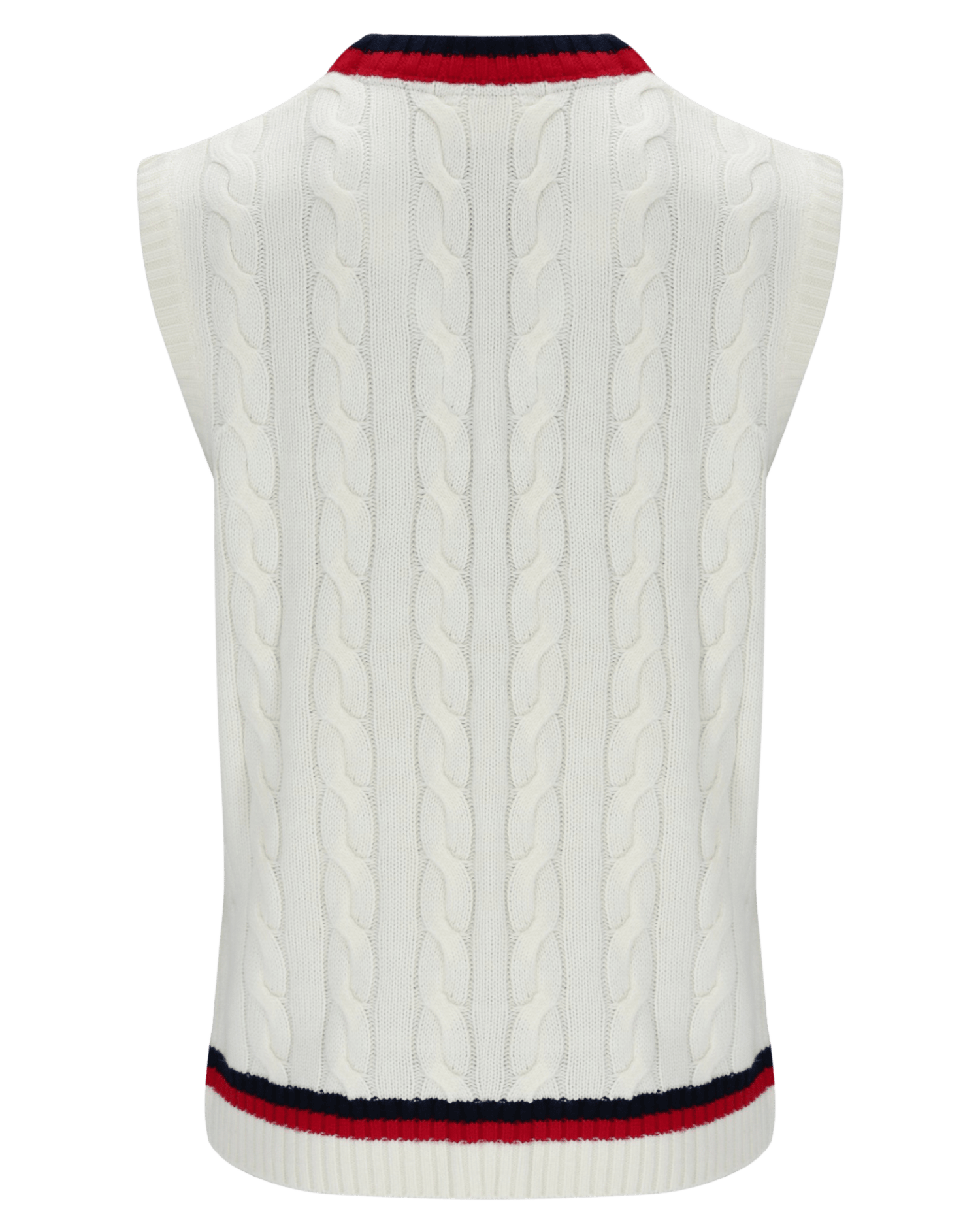 Rufus Archive Cable Knit Vest In Gardenia/Navy/Red