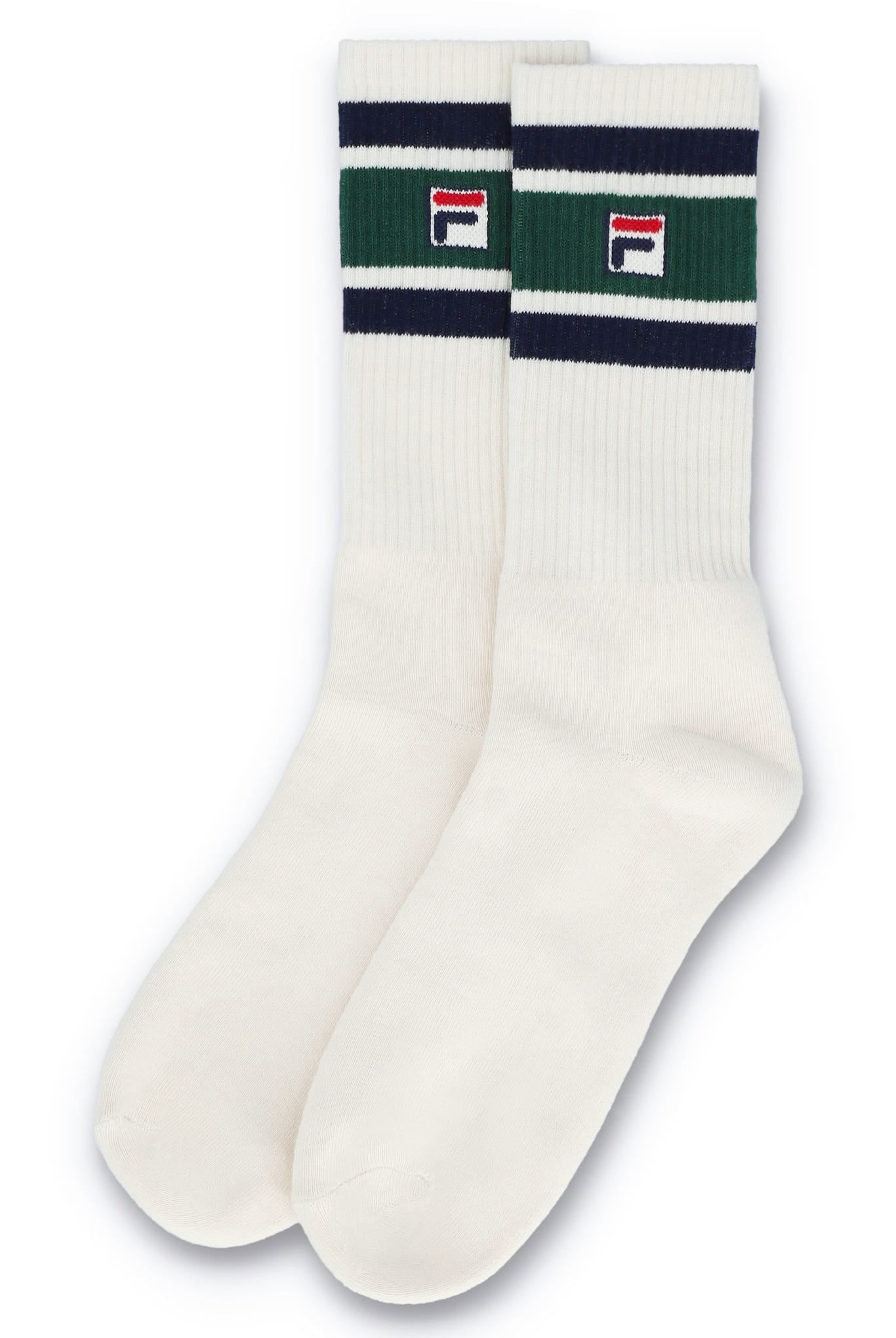 Russell 3 Pack F-Box Heritage Stripe socks in Gardenia/Fila Navy/Rain Forest