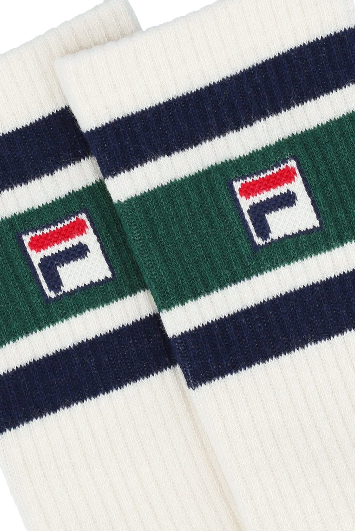Russell 3 Pack F-Box Heritage Stripe socks in Gardenia/Fila Navy/Rain Forest