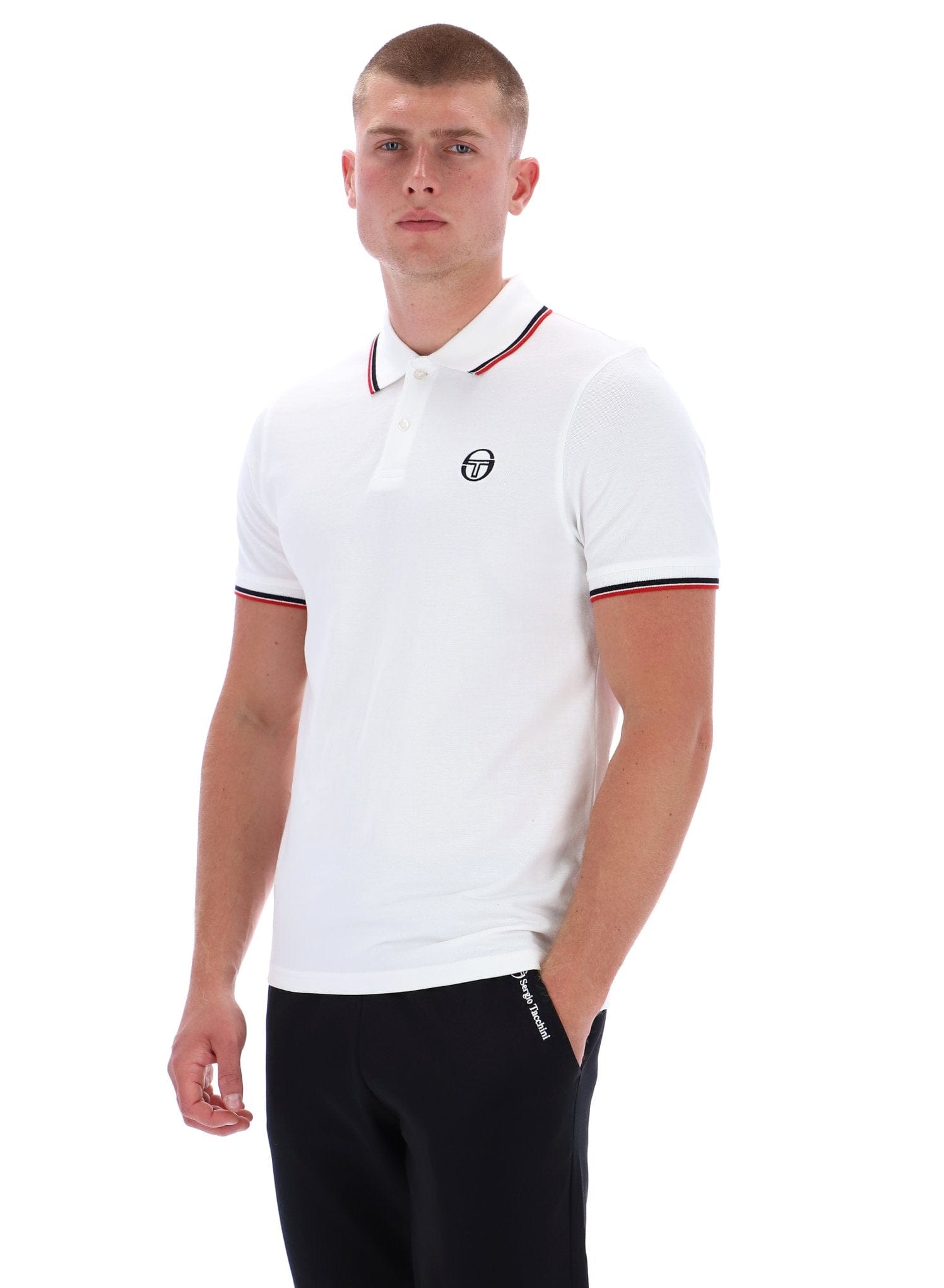 Sergio 020 Polo in White/Black/Adrenaline Rush