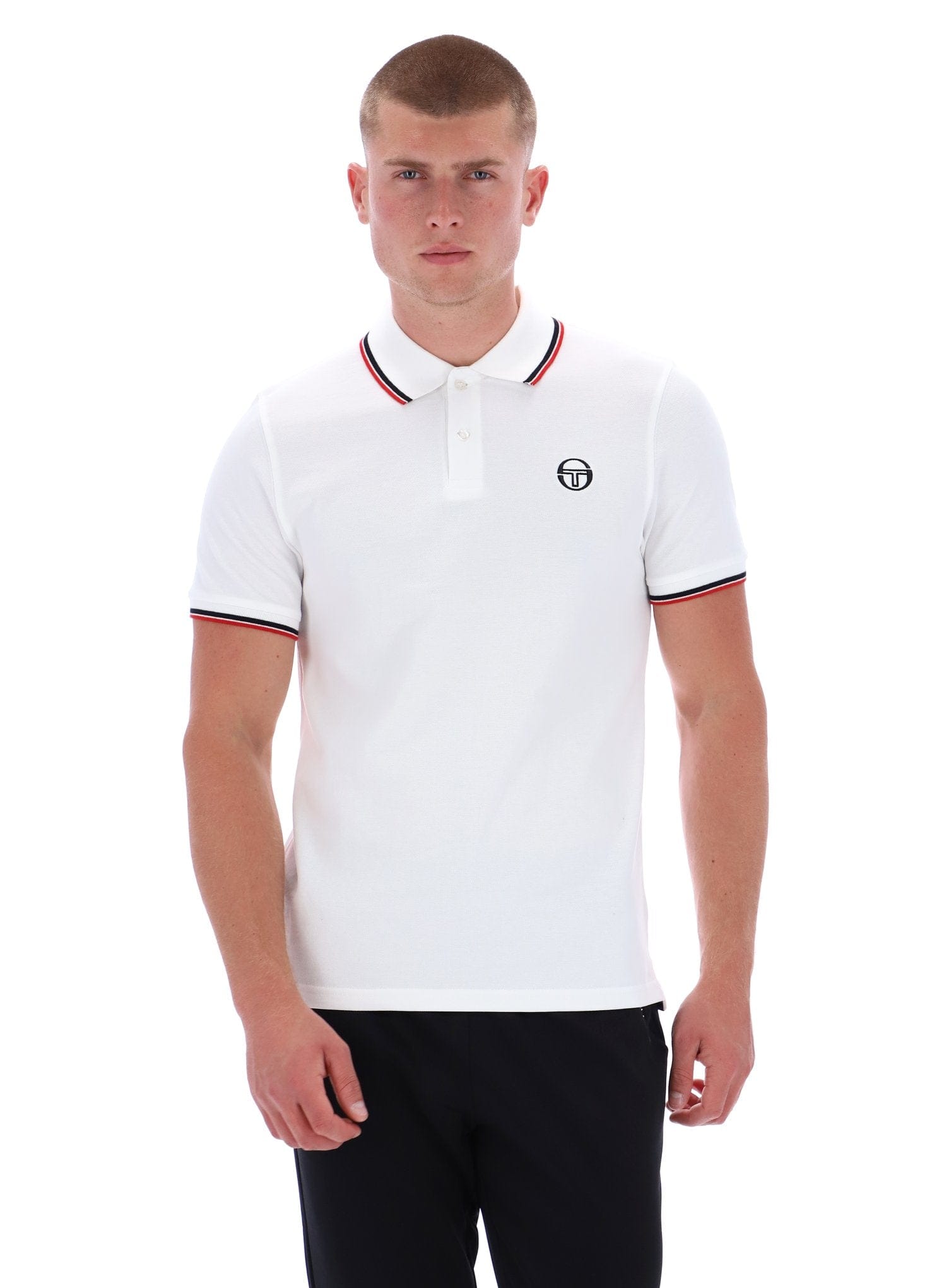 Sergio 020 Polo in White/Black/Adrenaline Rush