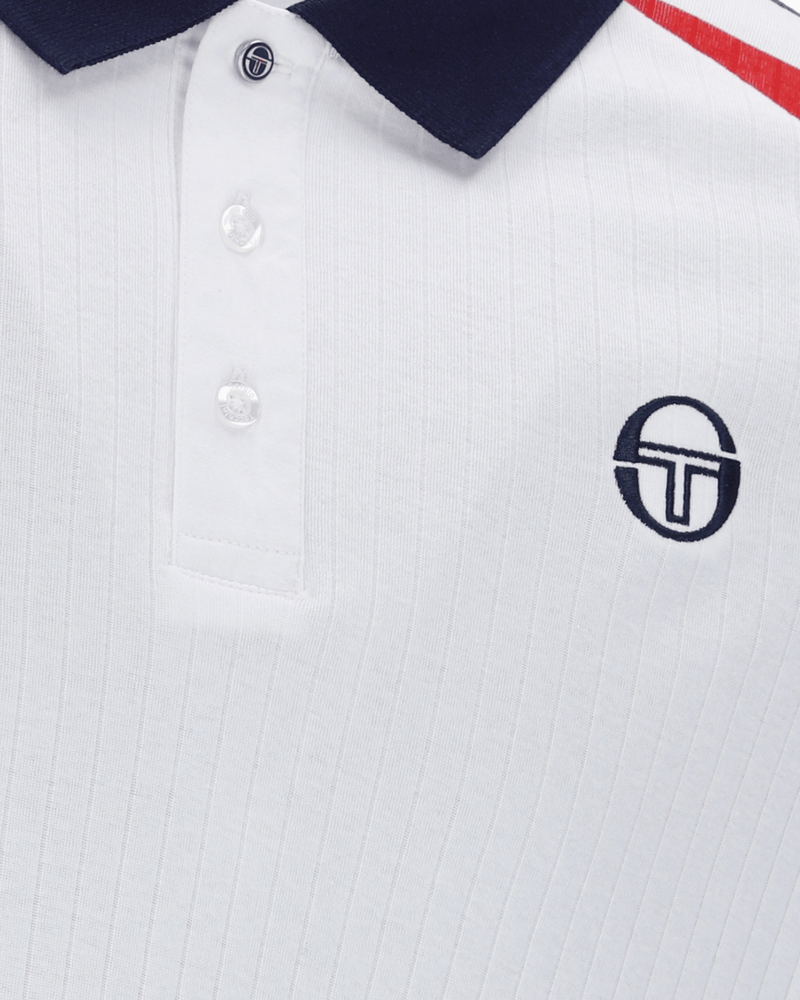Sergio Tacchini New Blow Polo Polo Shirt In White/Maritime Blue/Adrenaline Rush