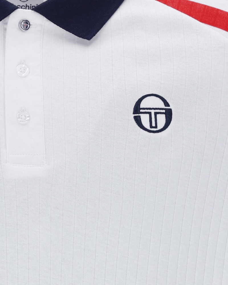 Sergio Tacchini New Blow Polo Polo Shirt In White/Maritime Blue/Adrenaline Rush