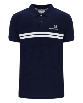 Sergio Tacchini New Supermac P Polo Shirt in Maritime Blue /White/Adrenaline Rush