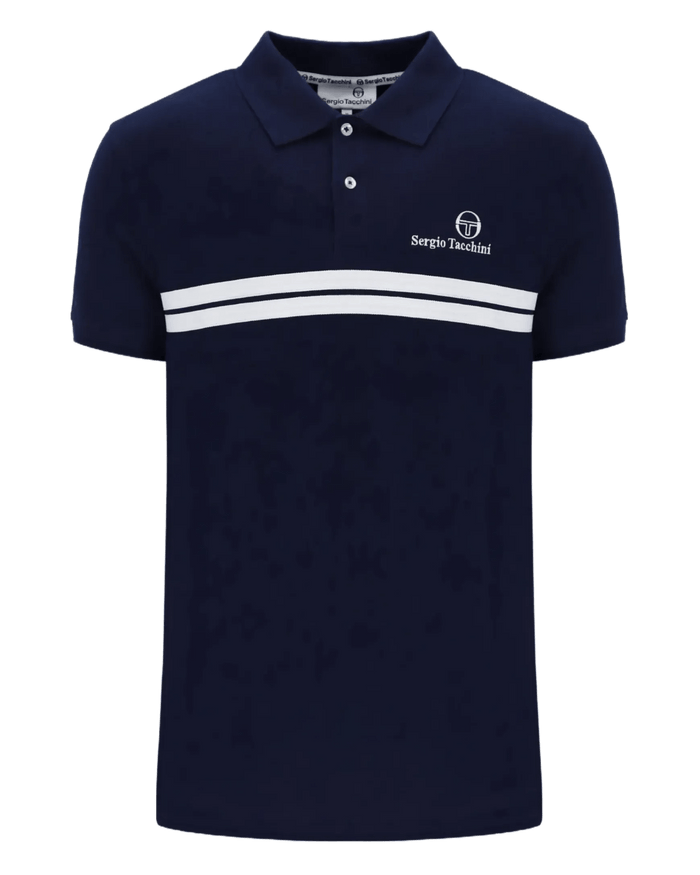 Sergio Tacchini New Supermac P Polo Shirt in Maritime Blue /White/Adrenaline Rush