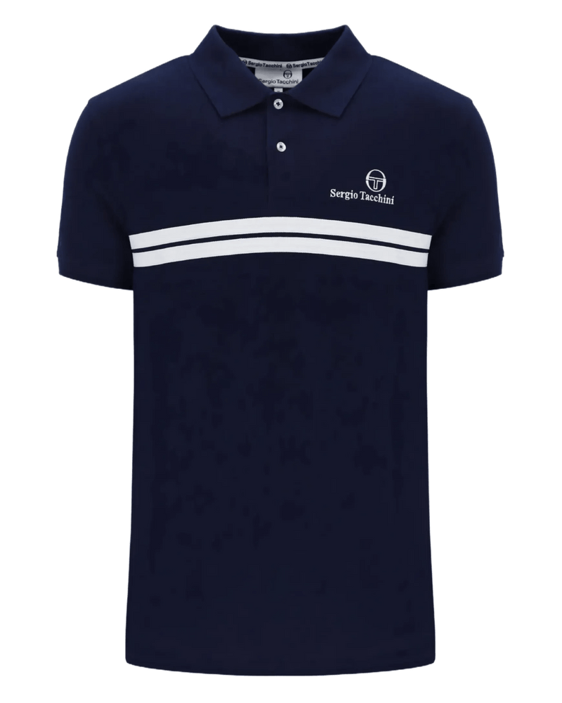 Sergio Tacchini New Supermac P Polo Shirt in Maritime Blue /White/Adrenaline Rush