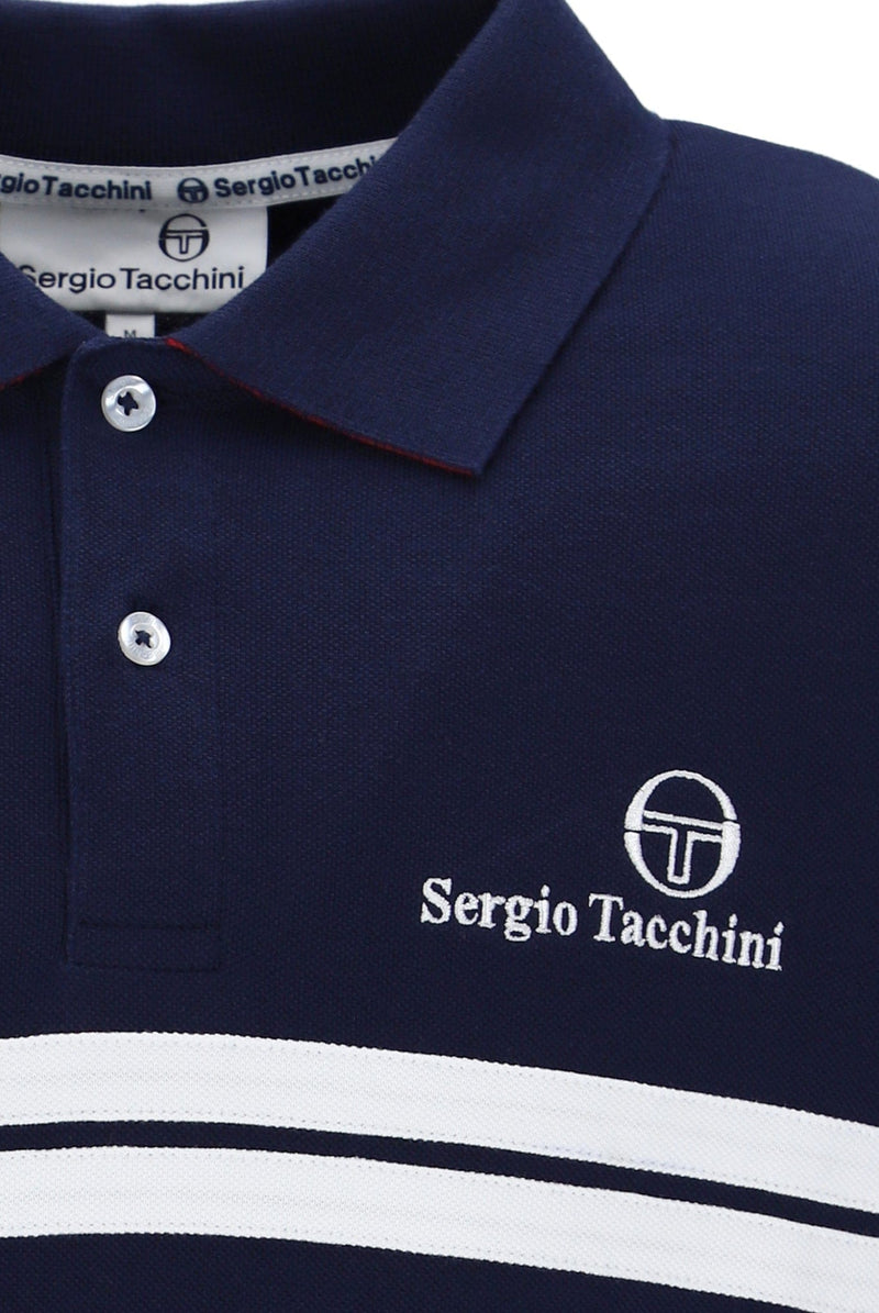 Sergio Tacchini New Supermac P Polo Shirt in Maritime Blue /White/Adrenaline Rush