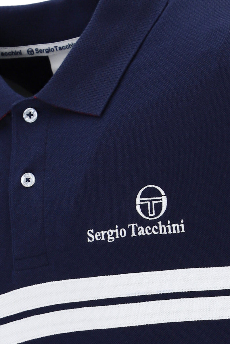 Sergio Tacchini New Supermac P Polo Shirt in Maritime Blue /White/Adrenaline Rush