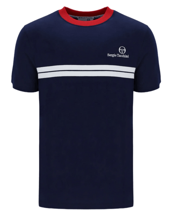 Sergio Tacchini New Supermac T T Shirt in Maritime Blue /Adrenaline Rush/White