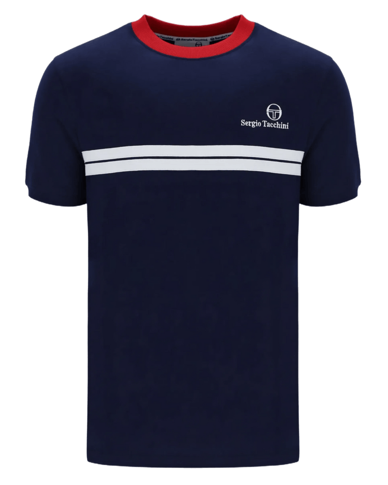 Sergio Tacchini New Supermac T T Shirt in Maritime Blue /Adrenaline Rush/White