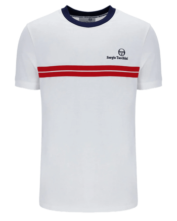 Sergio Tacchini New Supermac T T Shirt in White/Maritme Blue/Adrenaline Rush