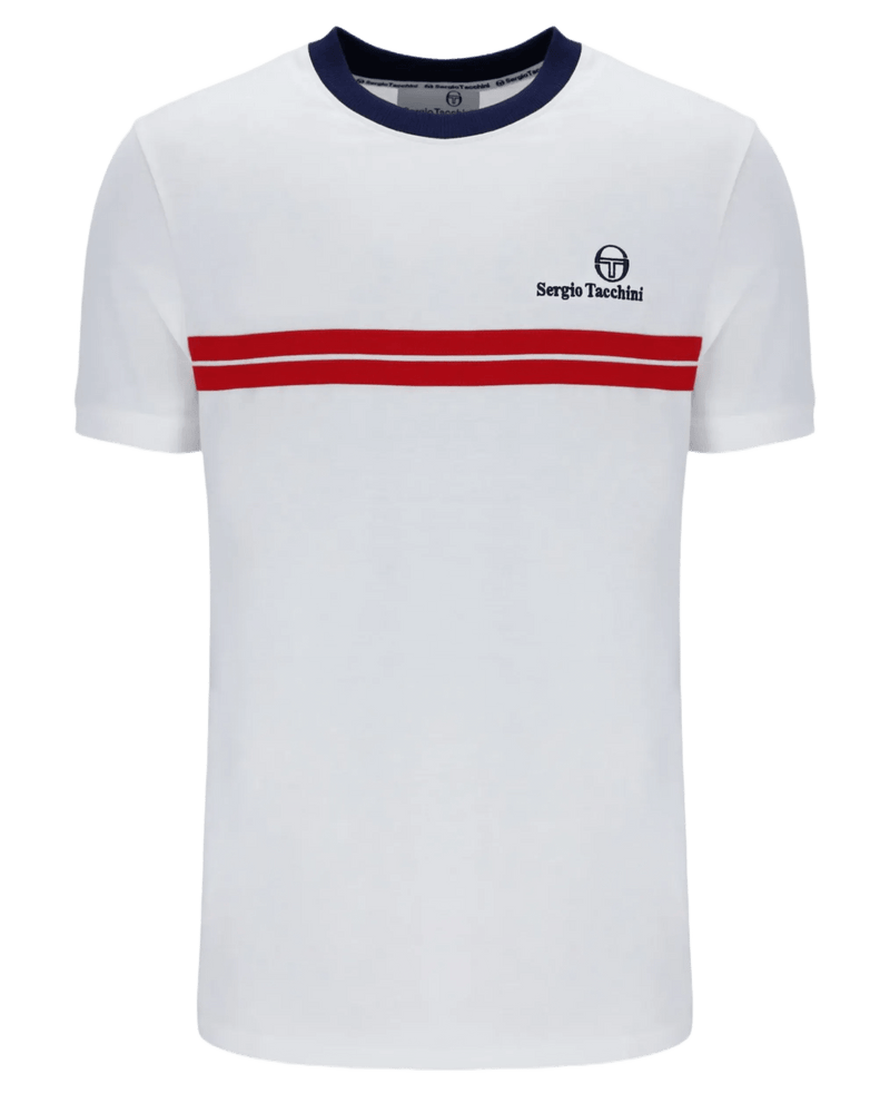 Sergio Tacchini New Supermac T T Shirt in White/Maritme Blue/Adrenaline Rush