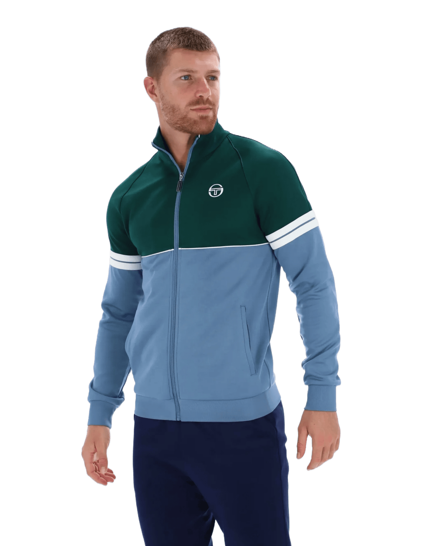 Sergio Tacchini Orion TJ Track Jacket in Rainforest Coronet Blue / Gardenia