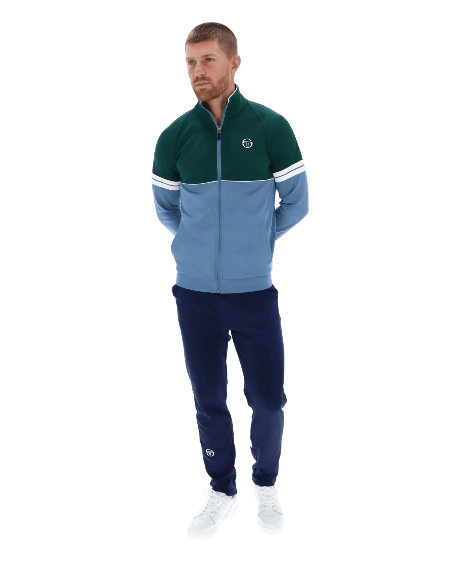 Sergio Tacchini Orion TJ Track Jacket in Rainforest Coronet Blue / Gardenia