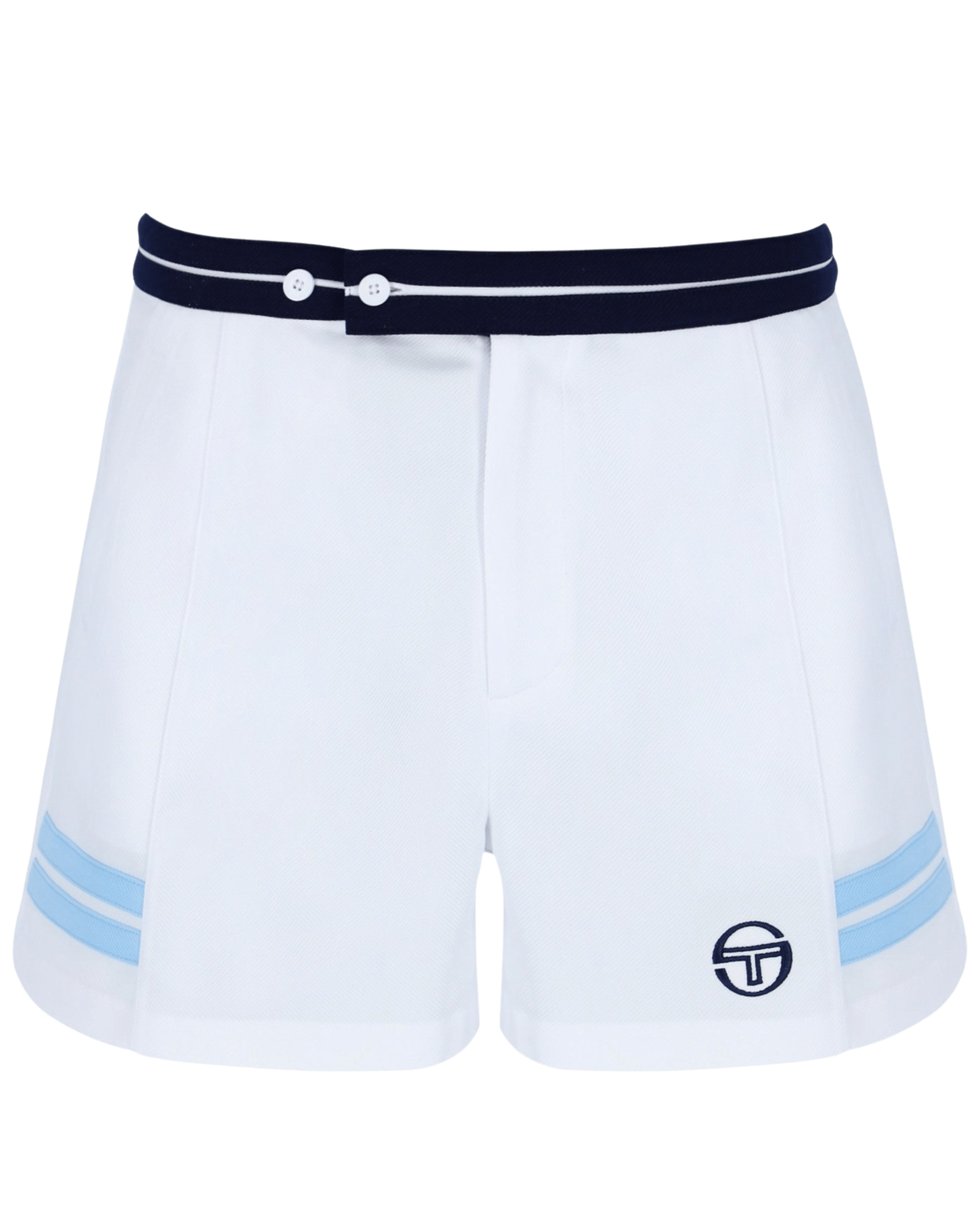 Sergio Tacchini Supermac Tennis Shorts In White/Clear Sky — Golden Age ...