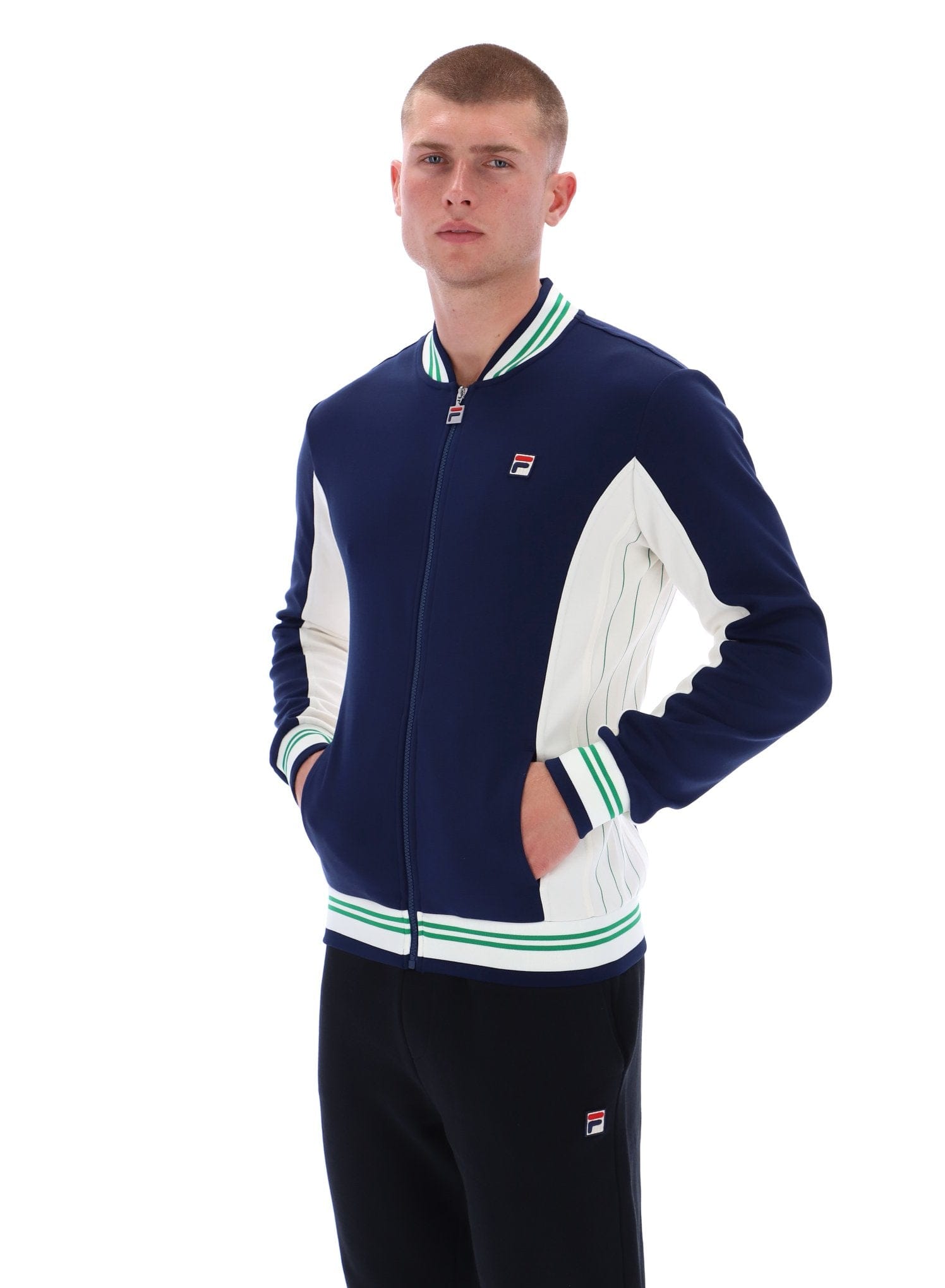 Settanta Baseball Track Jacket in Fila Navy/Gardenia/Green