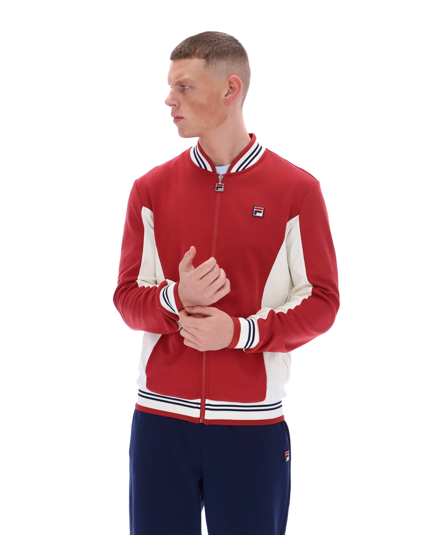 Settanta Baseball Track Jacket in Garnet/Gardenia/Fila Navy