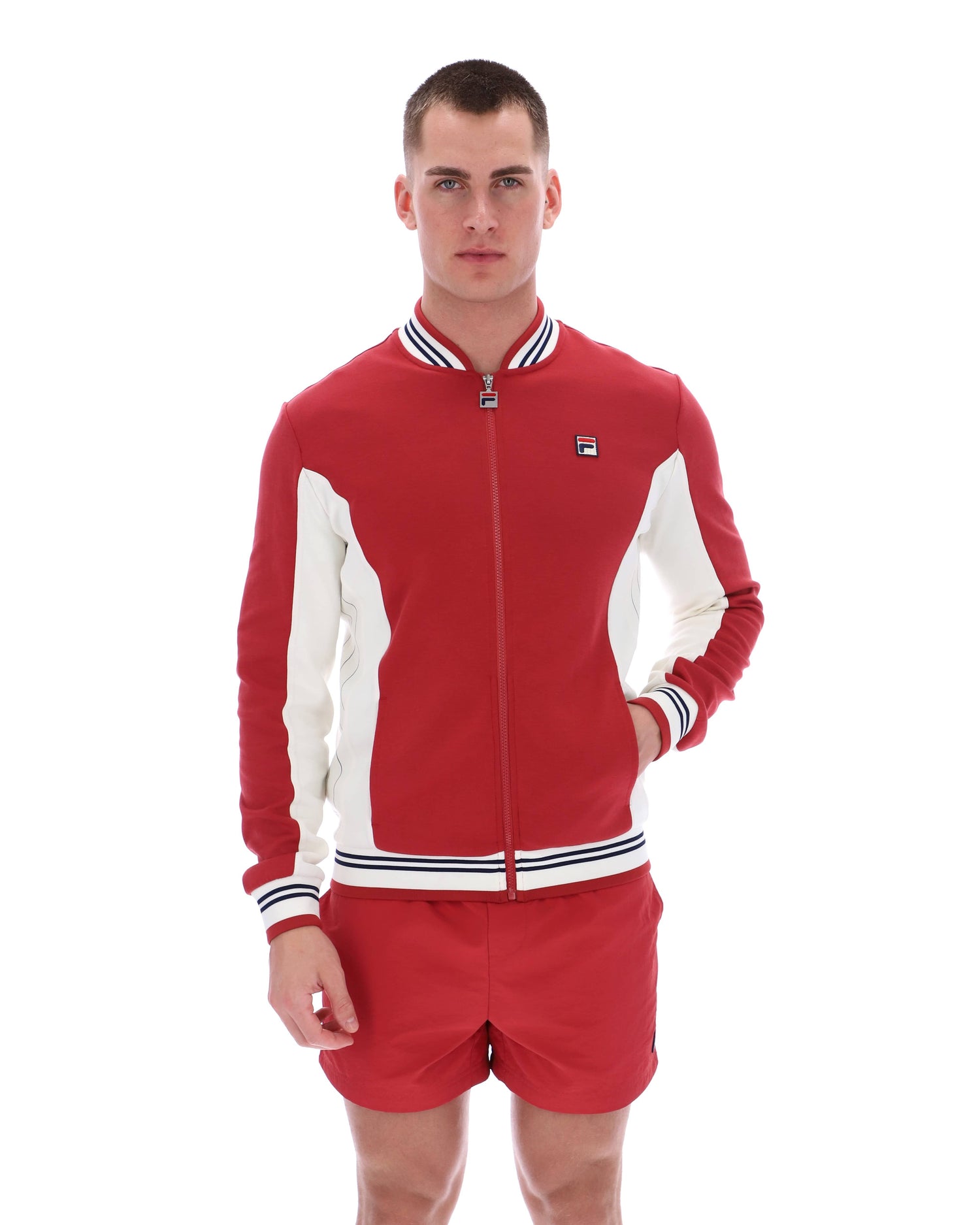 Settanta Baseball Track Jacket in Garnet/Gardenia/Fila Navy