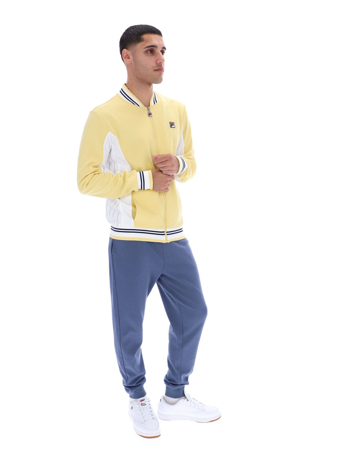 Settanta Baseball Track Jacket in Raffia/White/Fila Navy — Golden Age ...