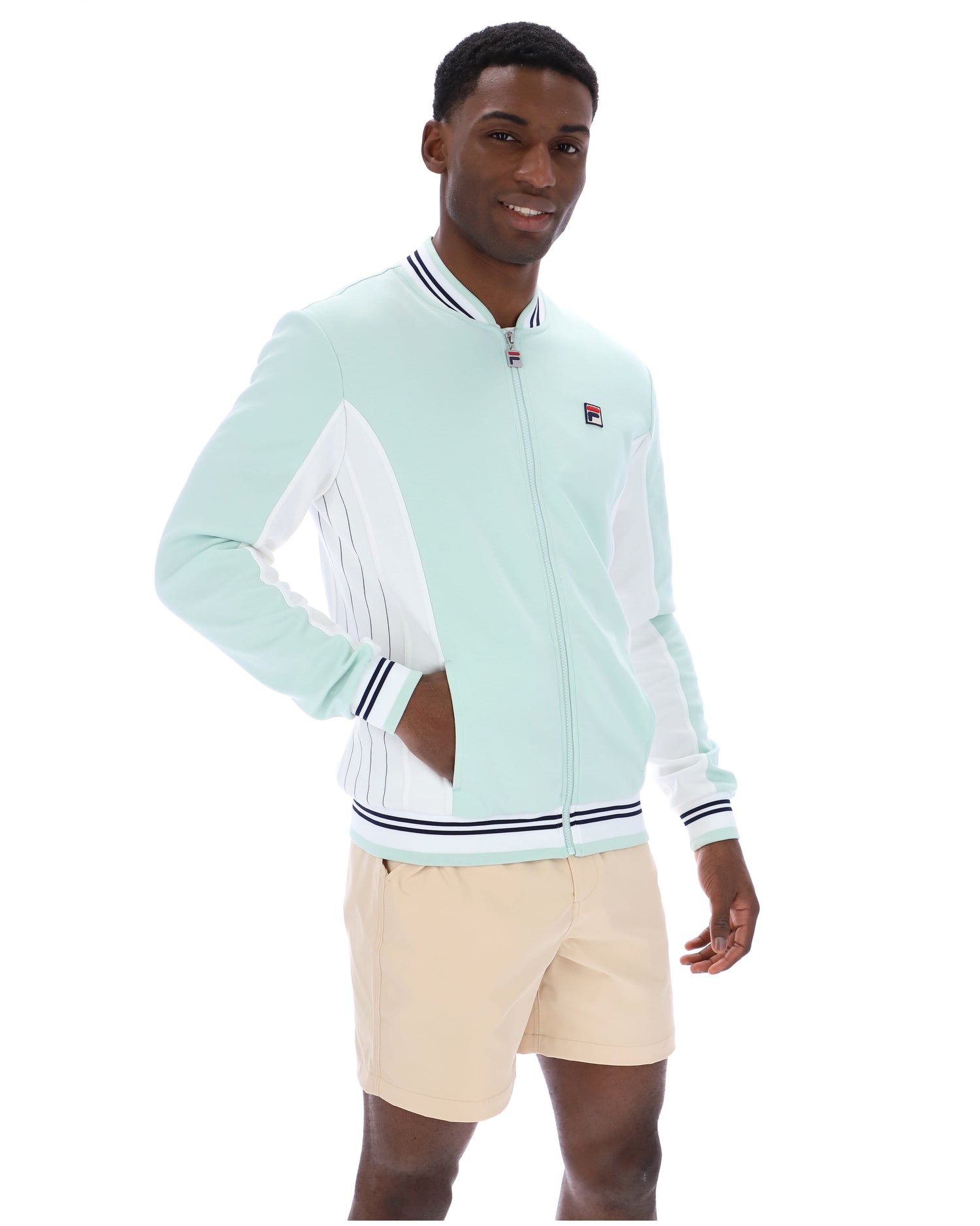 Settanta Baseball Track Jacket in Surf Spray/White/Fila Navy