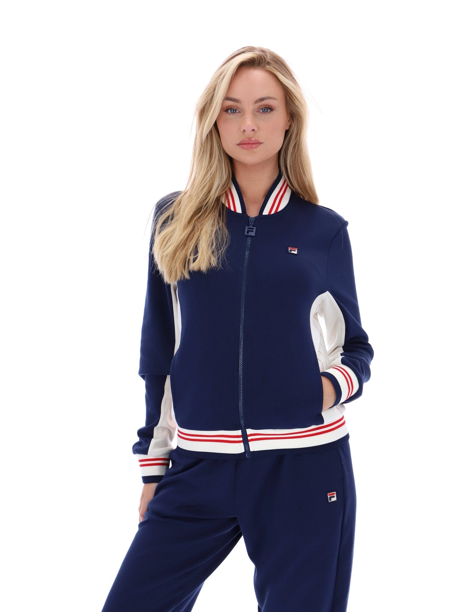 Silvana Iconic Baseball Track Top in Fila Navy/Gardenia/Fila Red