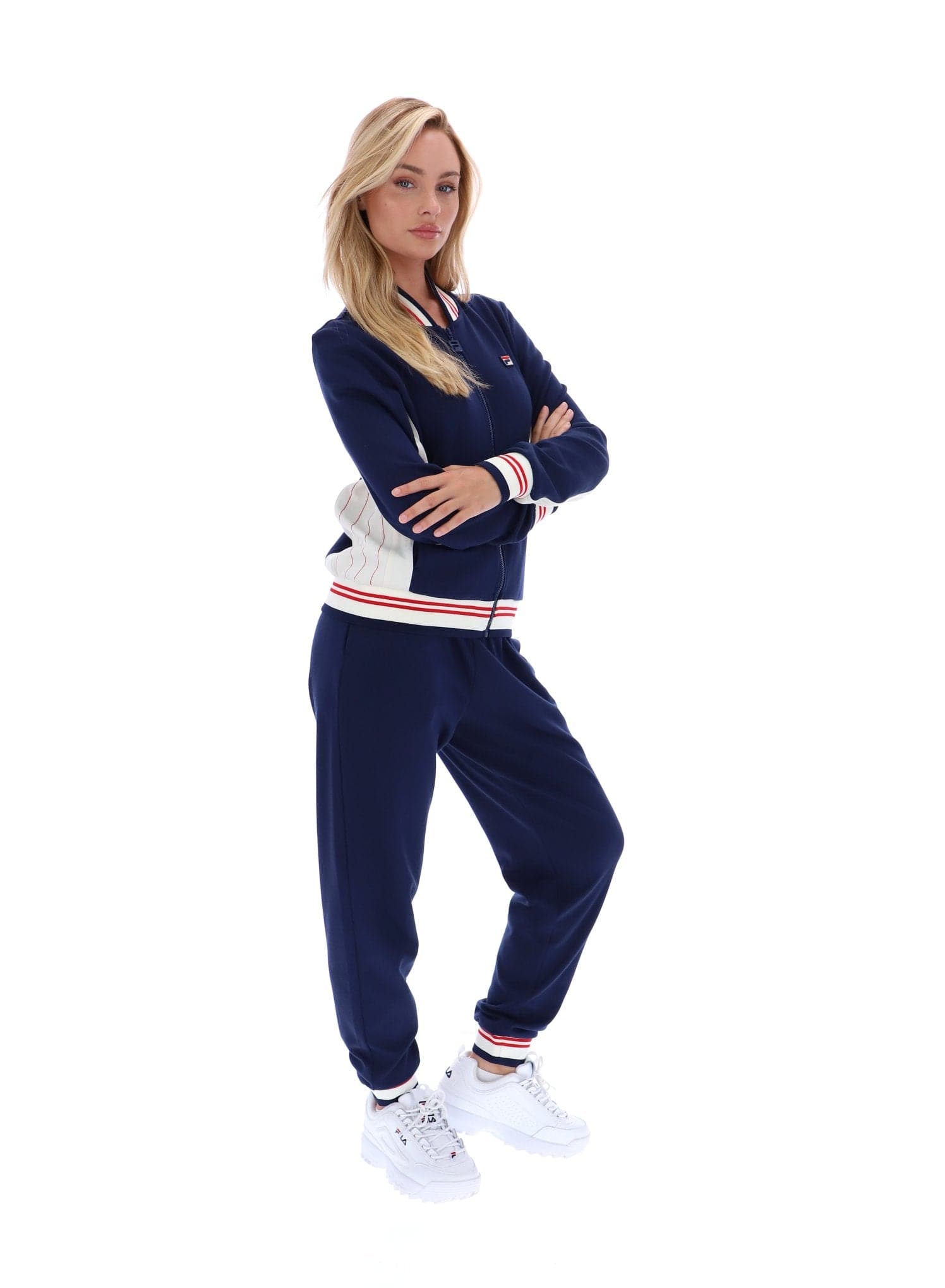 Silvana Iconic Baseball Track Top in Fila Navy/Gardenia/Fila Red