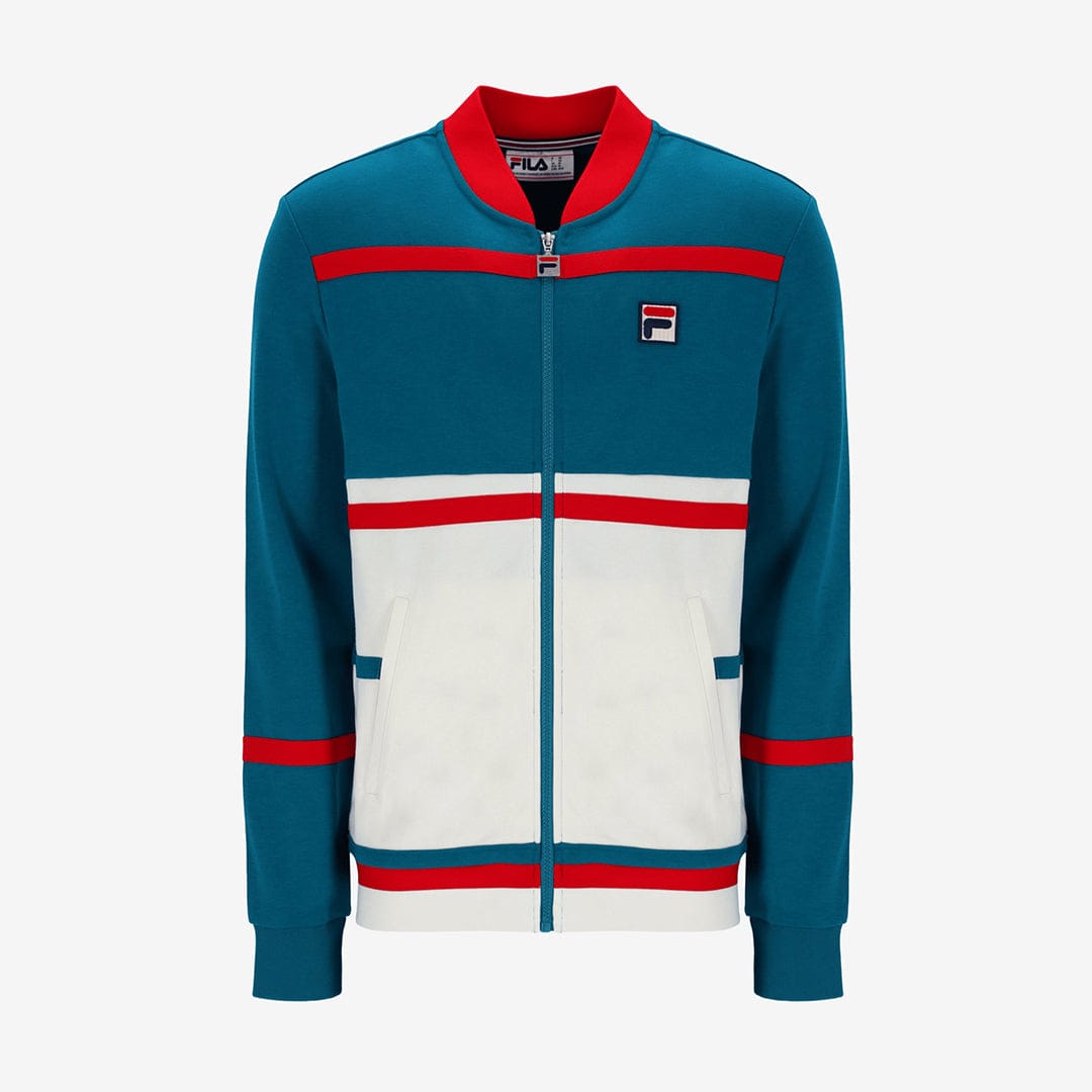 Stefan Archive Cut And Sew Track Jacket In Deep Lagoon/Red/Gardenia