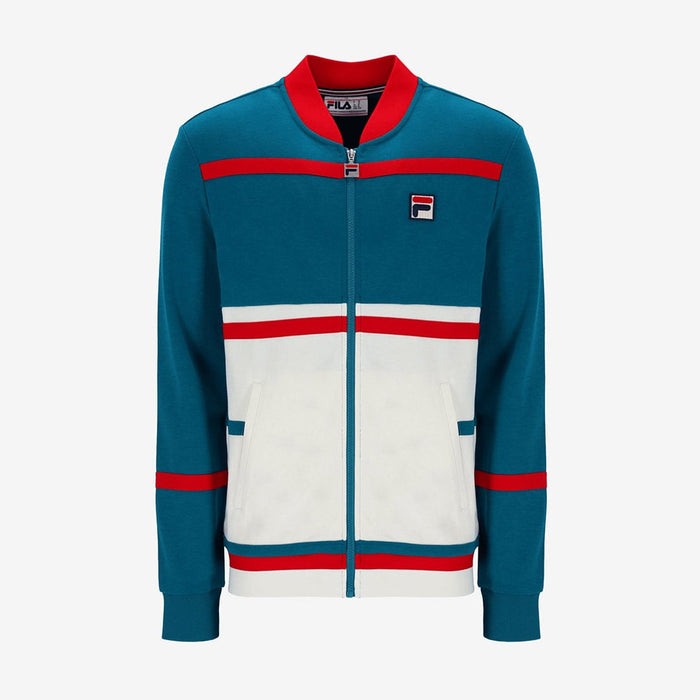 Stefan Archive Cut And Sew Track Jacket In Deep Lagoon/Red/Gardenia
