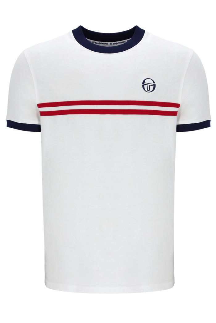Supermac Tee in White/Martime Blue/Adrenalin Rush