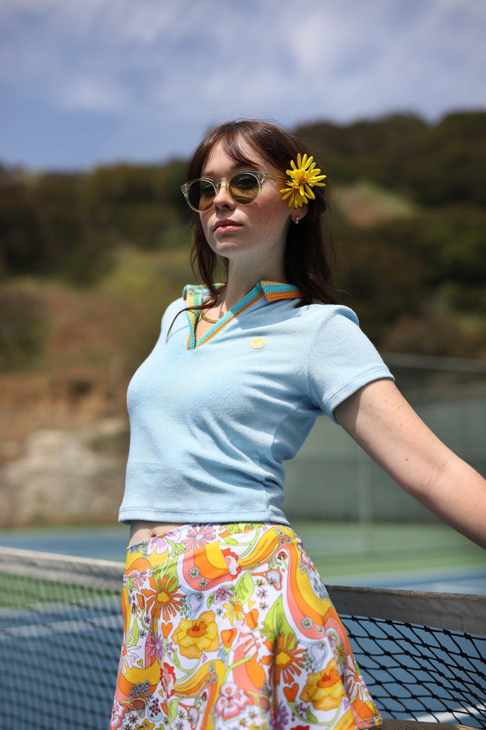 Terrycloth Crochet Women's Polo in Blue