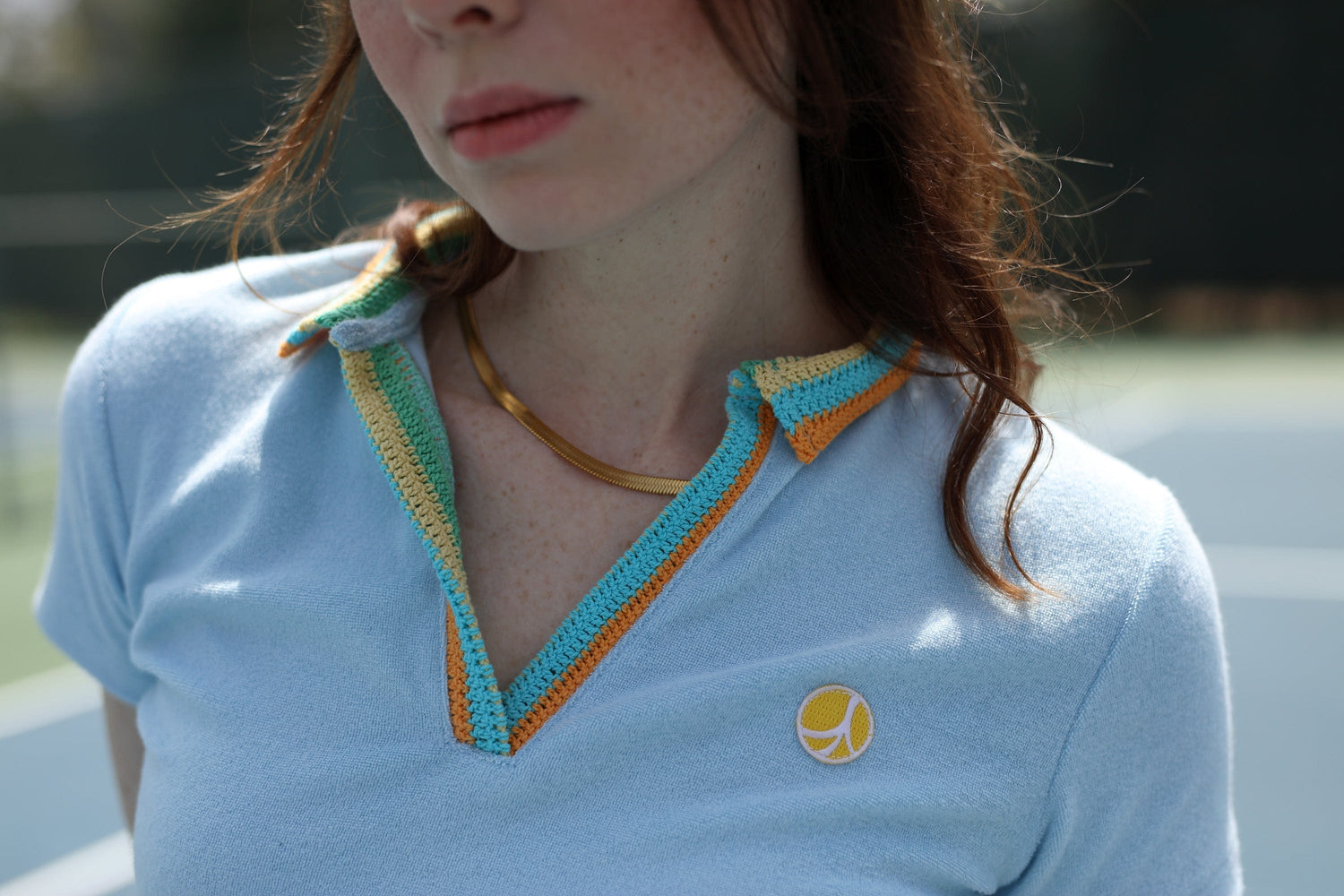 Terrycloth Crochet Women's Polo in Blue