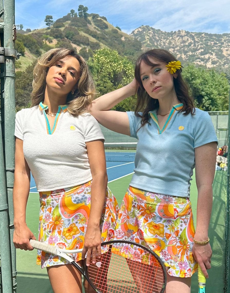 Terrycloth Crochet Women's Polo in White