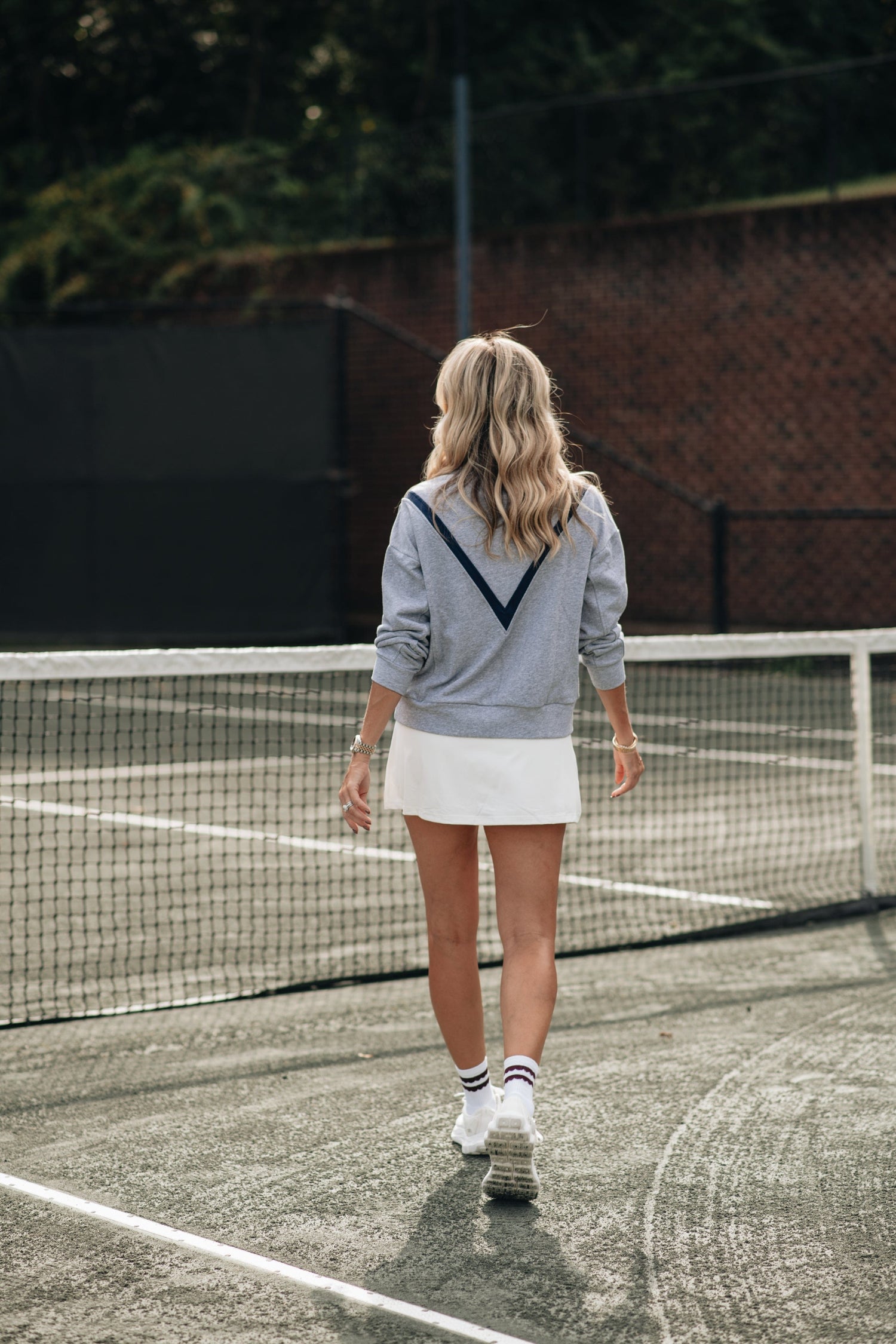 Throwback Half-Zip Pullover - Heather Grey with Navy Stripe