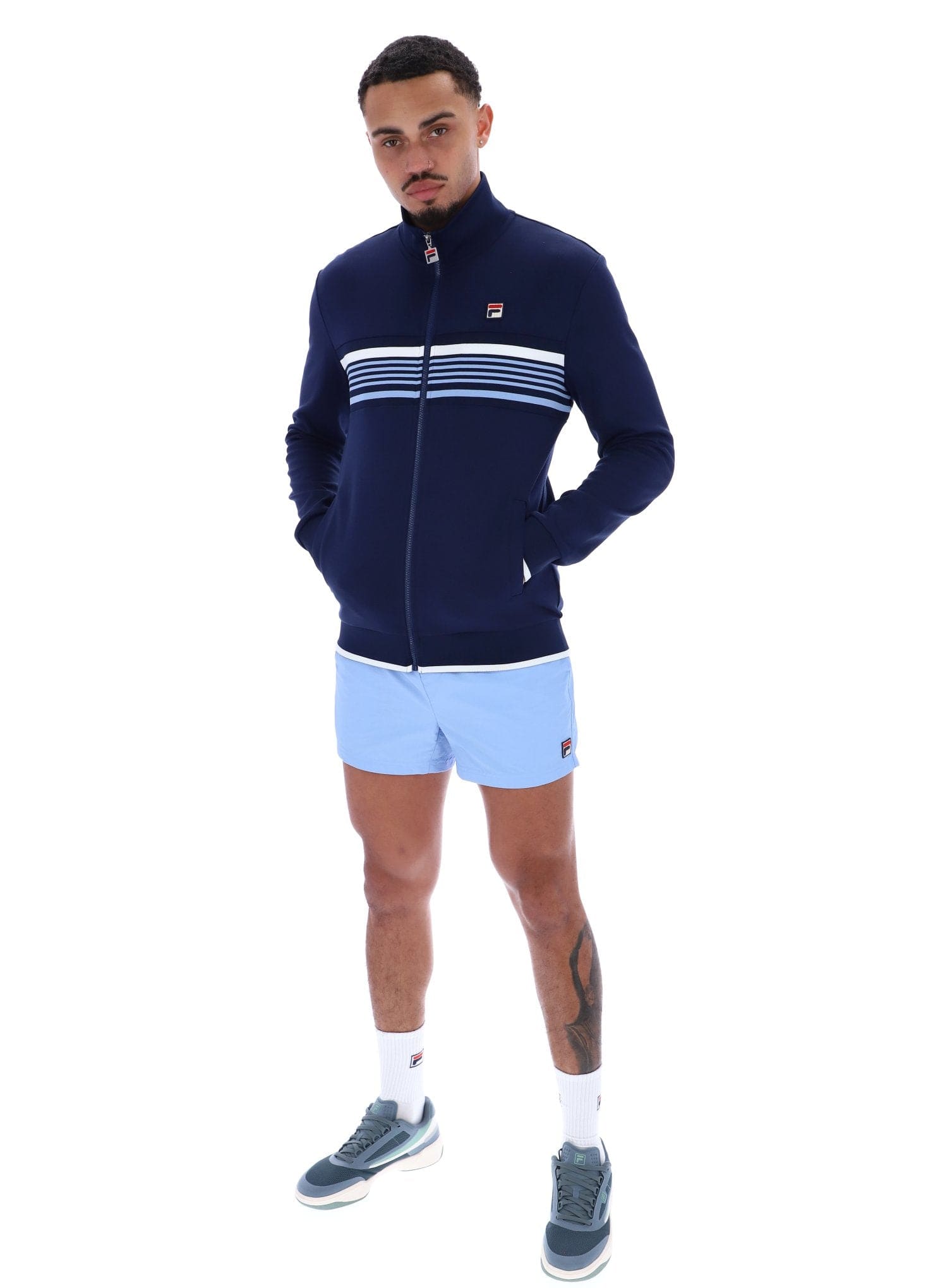 Vasco Cut And Sew Track Jacket  Jacquard Tape In Fila Navy/White/Vista Blue