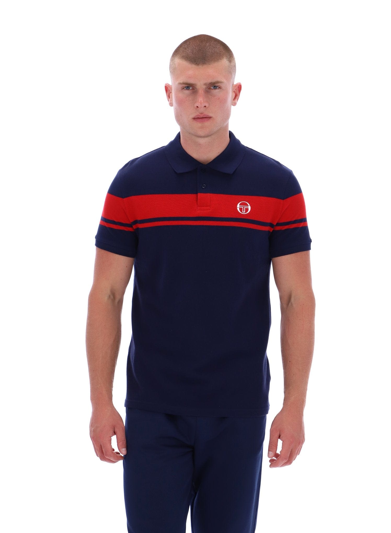 Young Line Polo Shirt in Martime Blue/Adrenaline Rush
