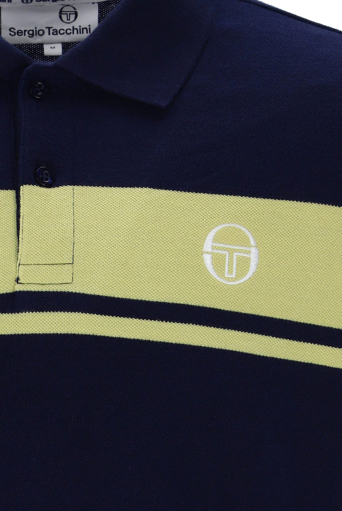 Young Line Polo Shirt in Martime Blue/Celery Green