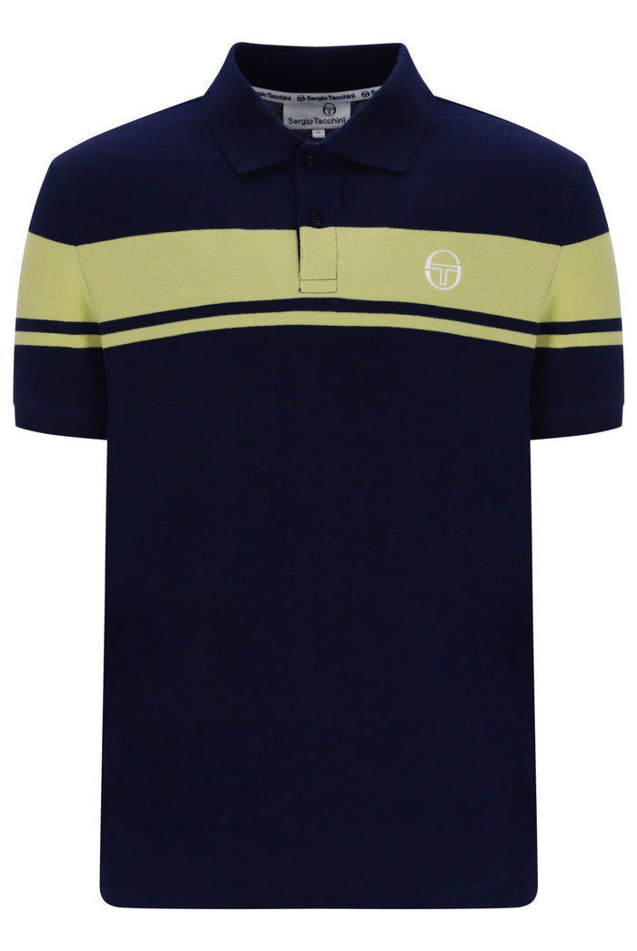 Young Line Polo Shirt in Martime Blue/Celery Green
