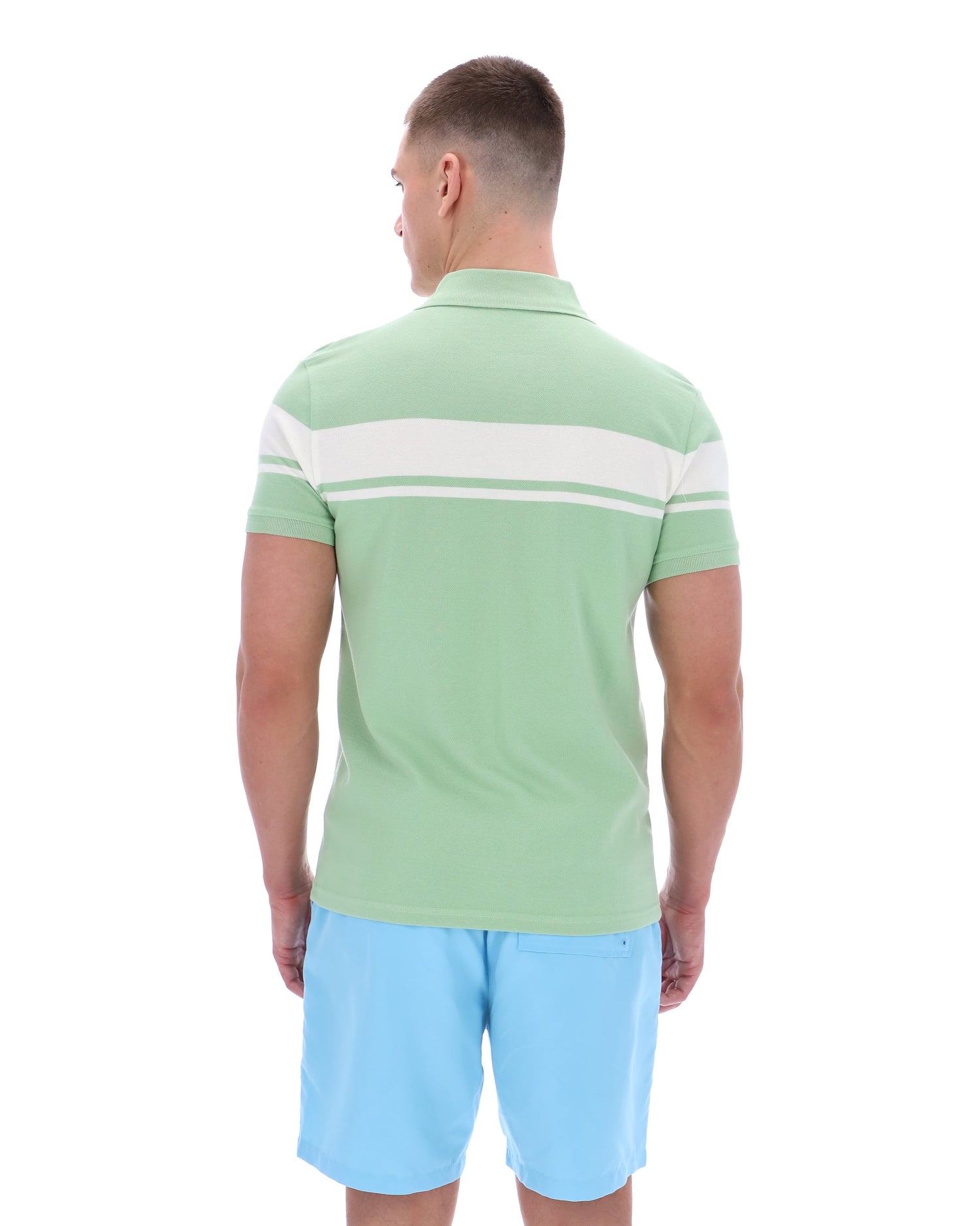 Young Line Polo Shirt in Quiet Green/Gardenia