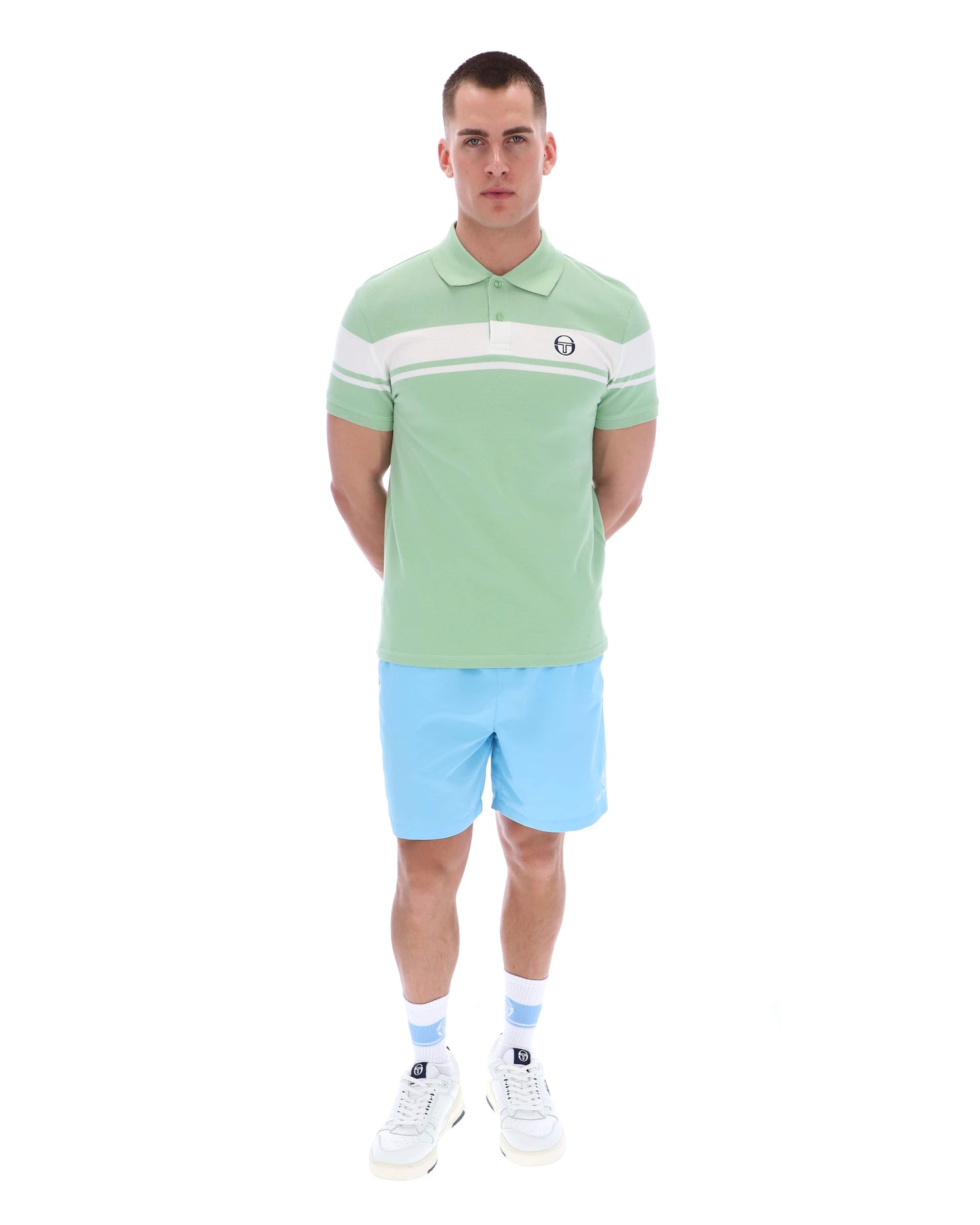 Young Line Polo Shirt in Quiet Green/Gardenia