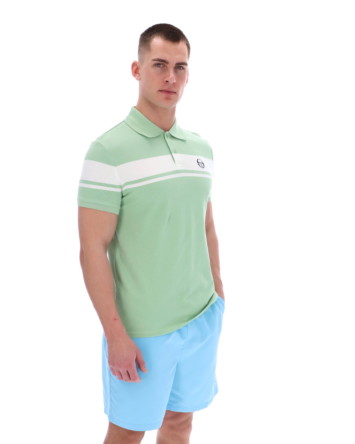 Young Line Polo Shirt in Quiet Green/Gardenia