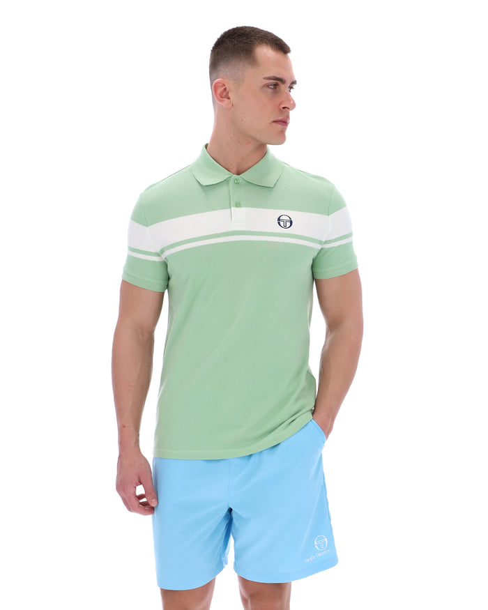 Young Line Polo Shirt in Quiet Green/Gardenia