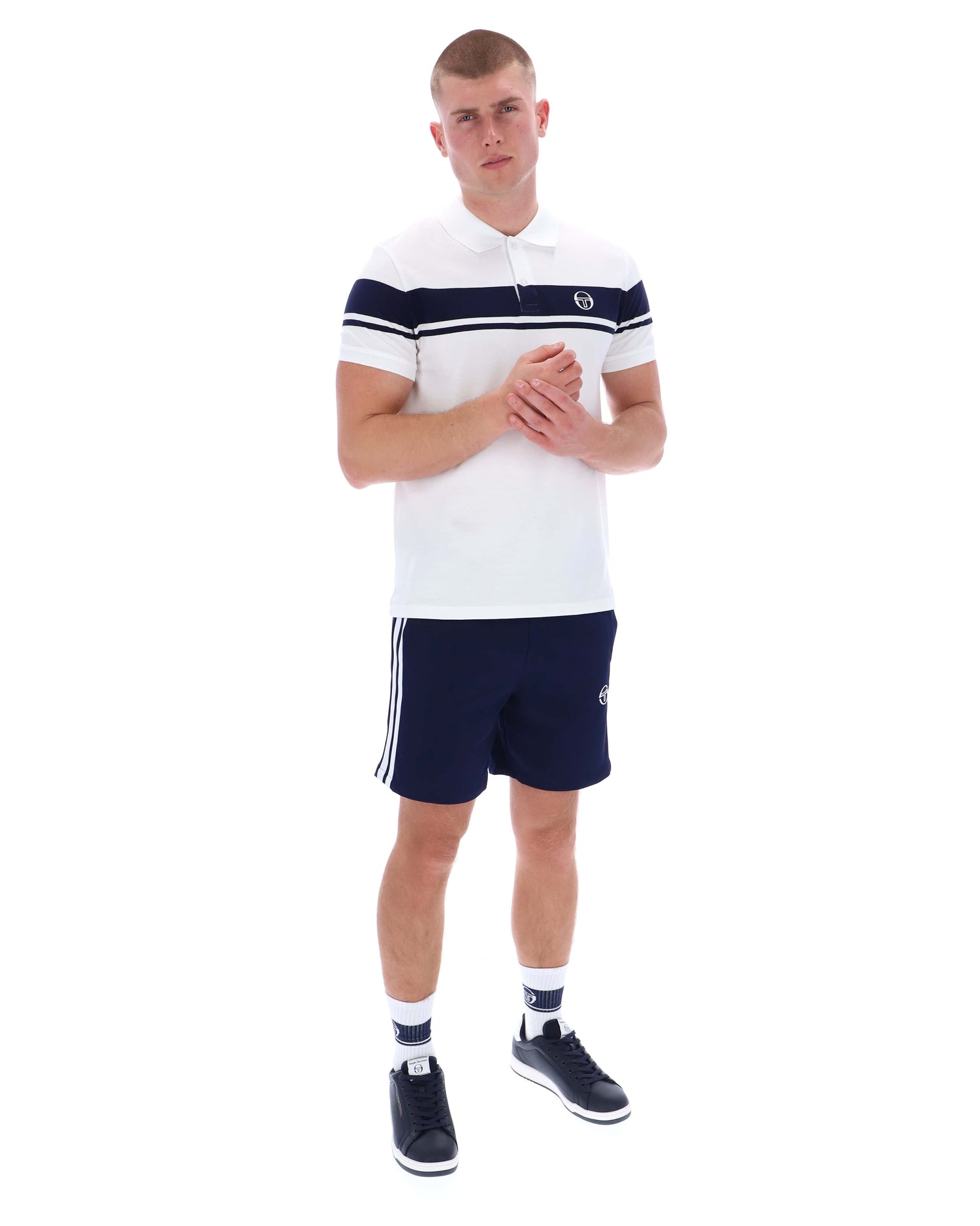 Young Line Polo Shirt in White/Martime Blue