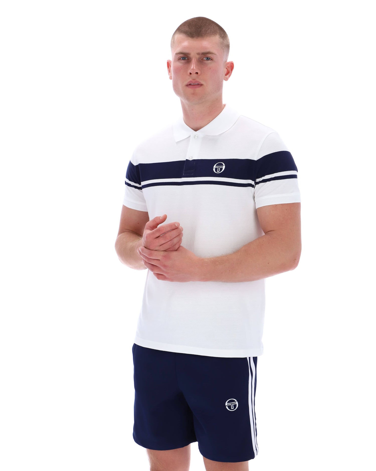 Young Line Polo Shirt in White/Martime Blue