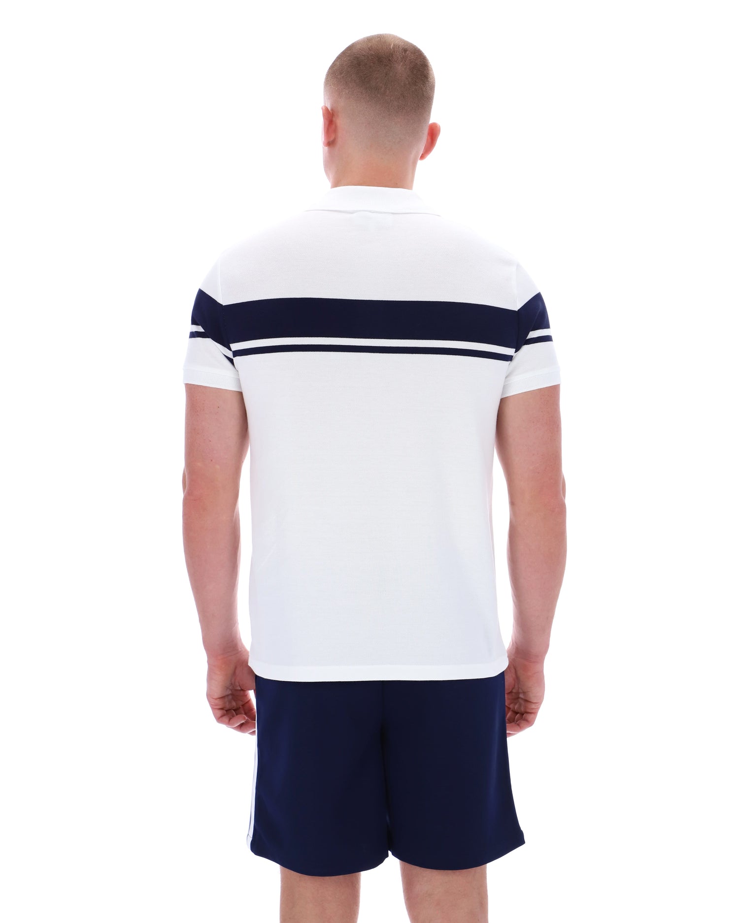 Young Line Polo Shirt in White/Martime Blue